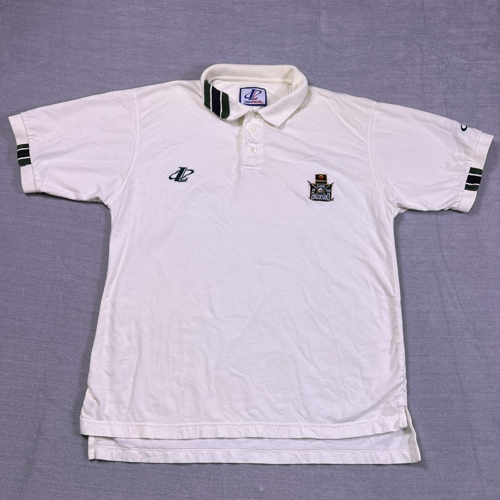 Logo Athletic Mens White Hi-Low Hem Comfort Classic Brickyard Golf Polo Shirt M